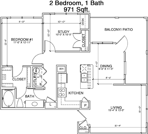 971 sq ft floorplan layout