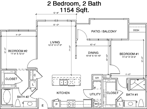 1,154 sq ft floorplan layout
