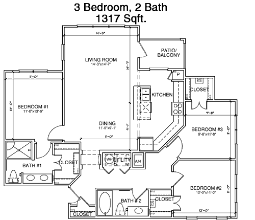 1,317 sq ft floorplan layout