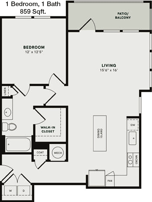 859 sq ft floorplan layout