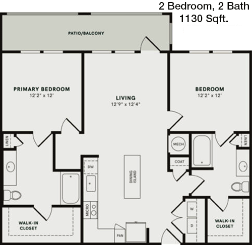 1,130 sq ft floorplan layout