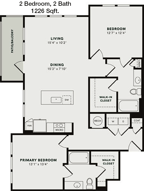 1,226 sq ft floorplan layout