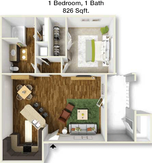 826 sq ft floorplan layout