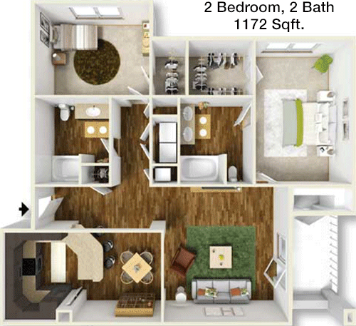 1,172 sq ft floorplan layout