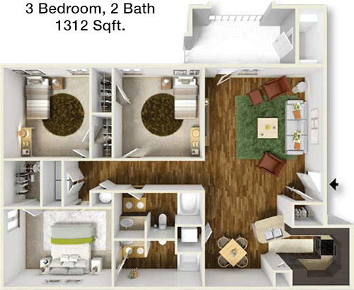 1,312 sq ft floorplan layout