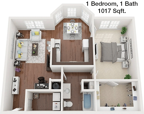 1,017 sq ft floorplan layout