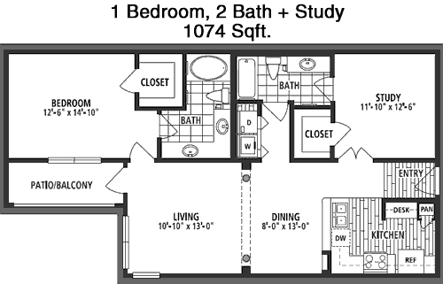 1,074 sq ft floorplan layout