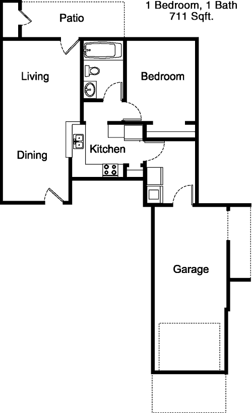 711 sq ft floorplan layout