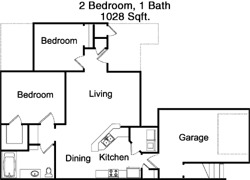 1,028 sq ft floorplan layout