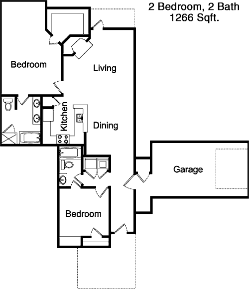 1,266 sq ft floorplan layout