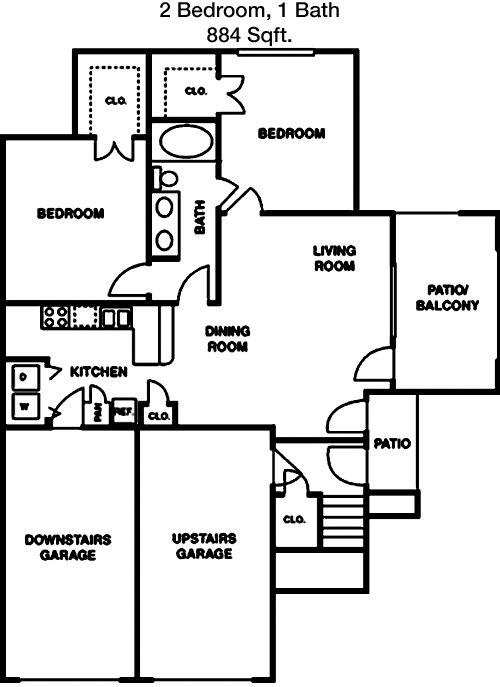 884 sq ft floorplan layout
