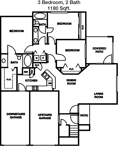 1,180 sq ft floorplan layout