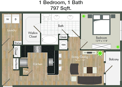797 sq ft floorplan layout