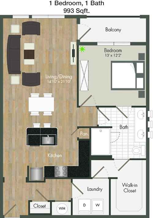 993 sq ft floorplan layout