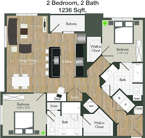 1,236 sq ft floorplan layout