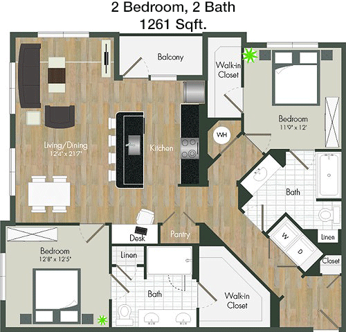 1,261 sq ft floorplan layout