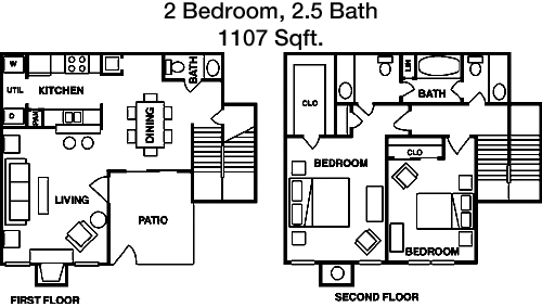 1,107 sq ft floorplan layout