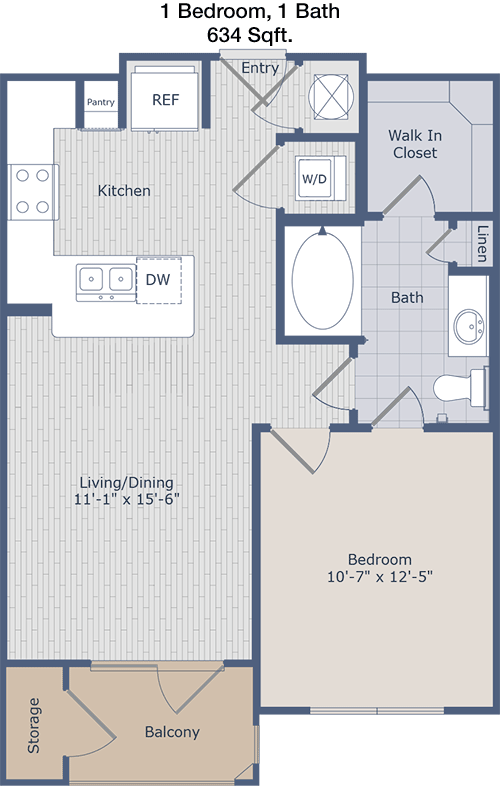 634 sq ft floorplan layout