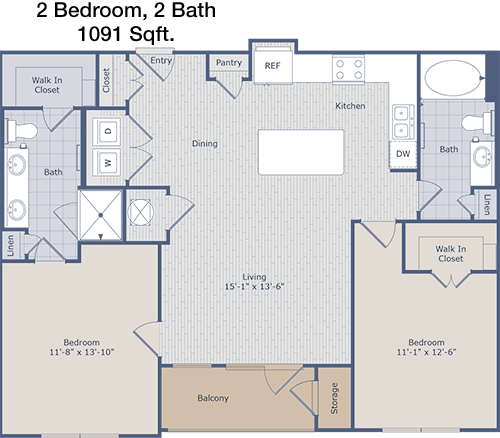 1,091 sq ft floorplan layout