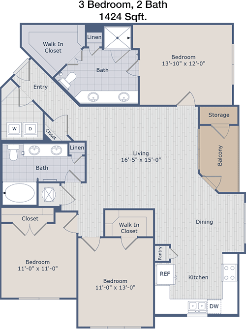 1,424 sq ft floorplan layout