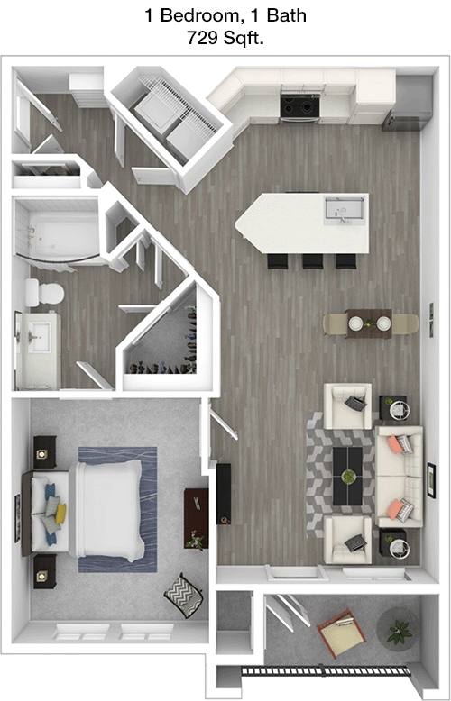 729 sq ft floorplan layout