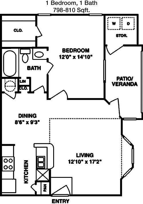 798 sq ft floorplan layout
