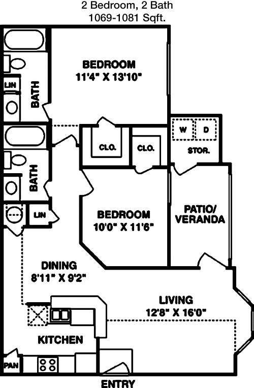 1,069 sq ft floorplan layout