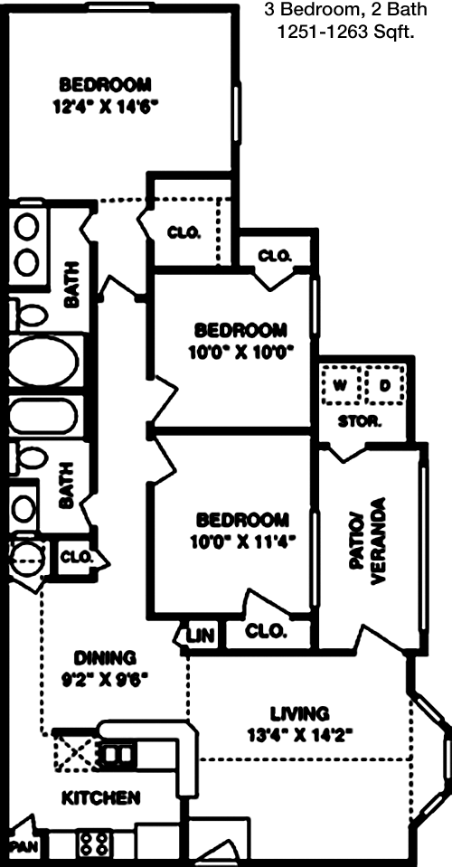 1,251 sq ft floorplan layout