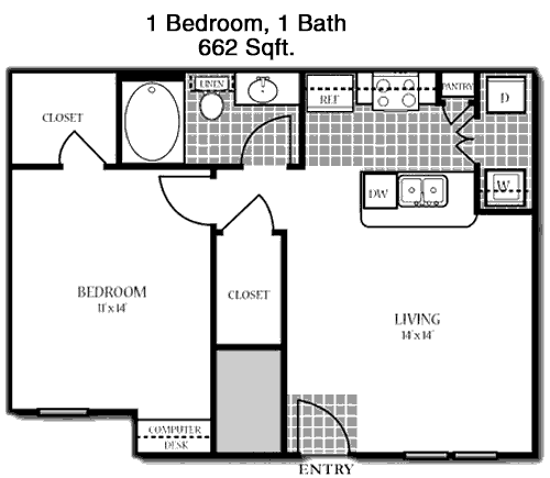 662 sq ft floorplan layout