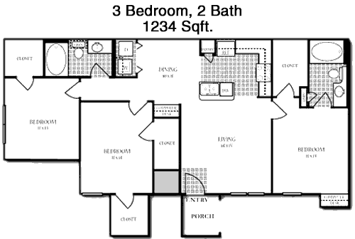 1,234 sq ft floorplan layout
