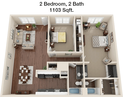 1,103 sq ft floorplan layout