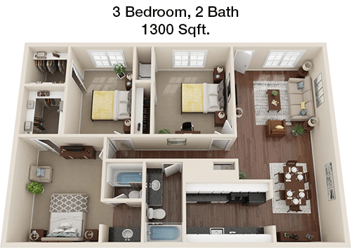 1,300 sq ft floorplan layout
