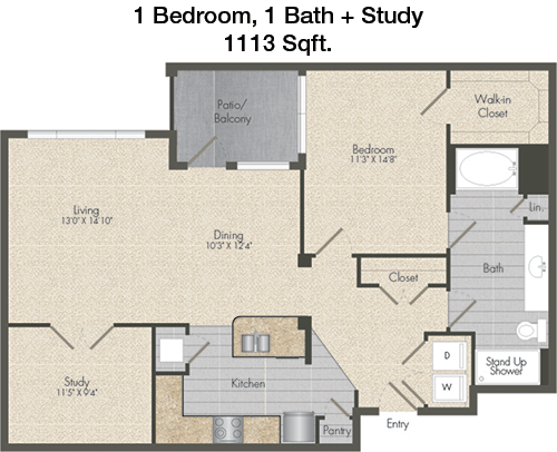 1,113 sq ft floorplan layout