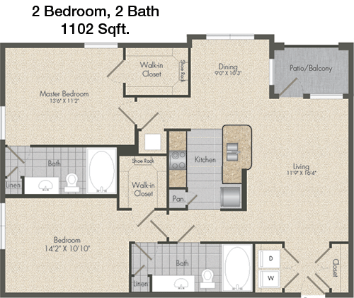 1,102 sq ft floorplan layout