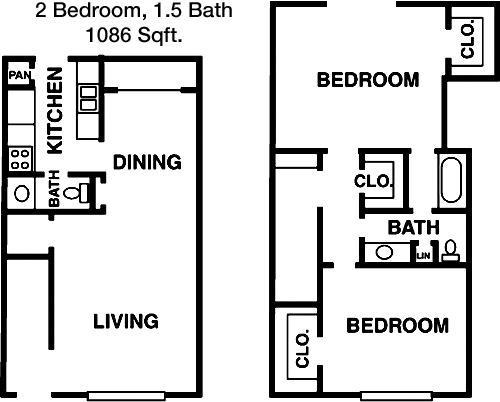 1,086 sq ft floorplan layout