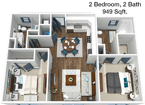 949 sq ft floorplan layout