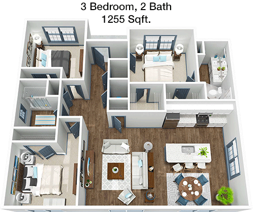 1,255 sq ft floorplan layout