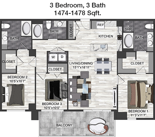 1,474 sq ft floorplan layout