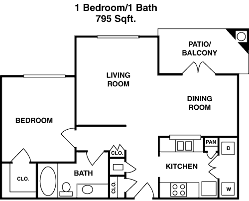 795 sq ft floorplan layout