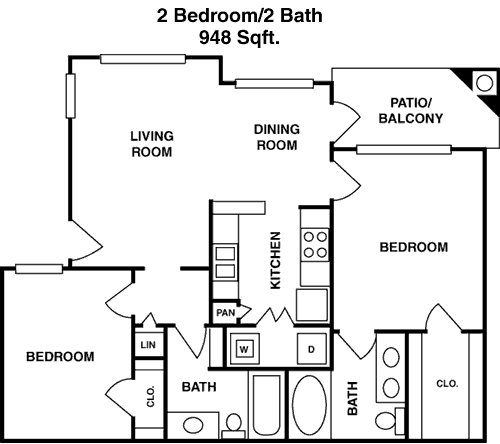 948 sq ft floorplan layout