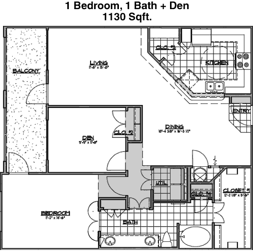 1,130 sq ft floorplan layout