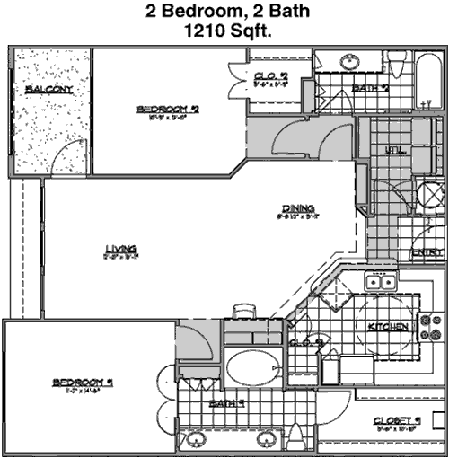 1,210 sq ft floorplan layout