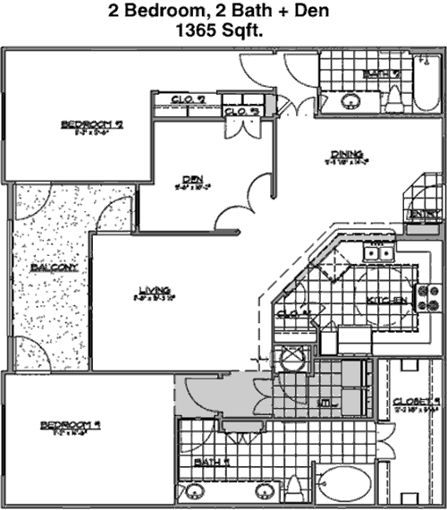 1,365 sq ft floorplan layout