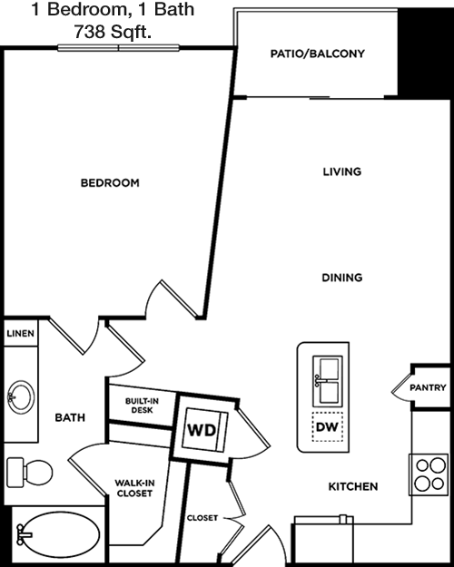 738 sq ft floorplan layout