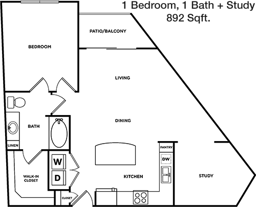 892 sq ft floorplan layout