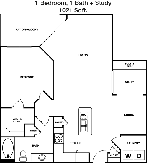 1,021 sq ft floorplan layout