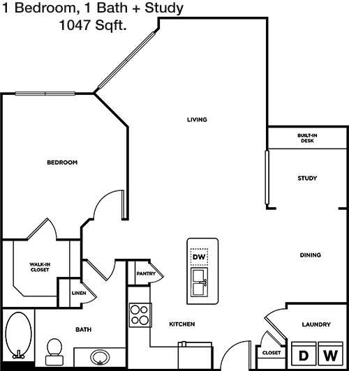 1,047 sq ft floorplan layout