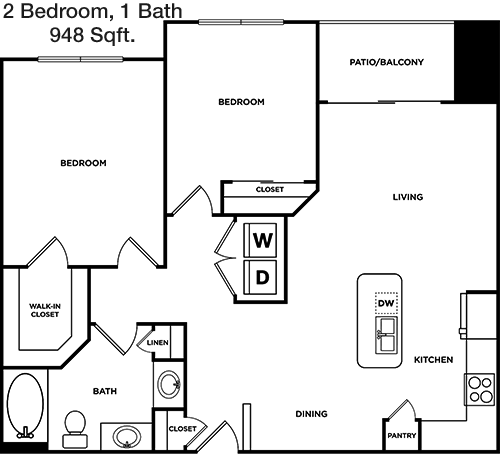 948 sq ft floorplan layout