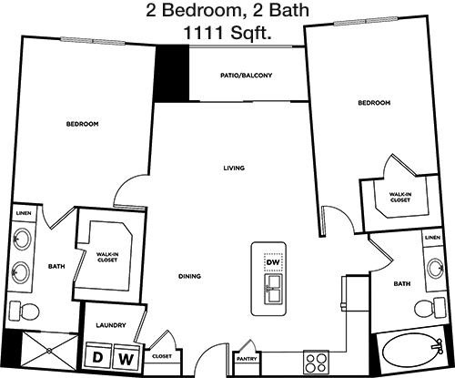 1,111 sq ft floorplan layout