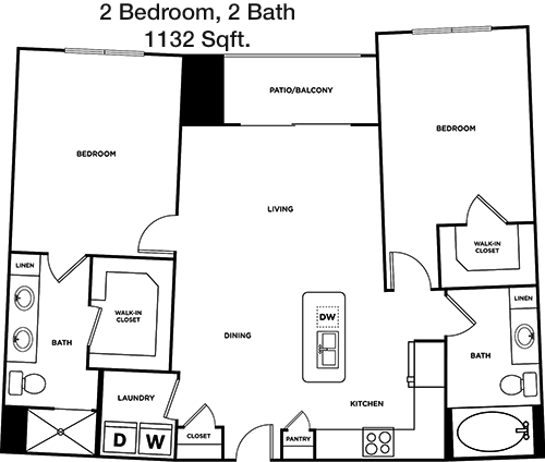 1,132 sq ft floorplan layout